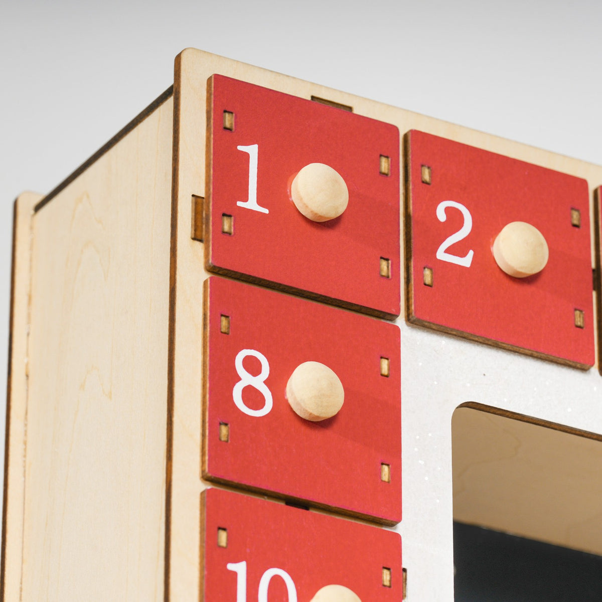 Advent Calendar for Filling 24 Drawer Compartments Christmas Calendar with LED Lights Advent Calendar Box Christmas Decoration DIY MDF 34 x 7 x 34 cm Red