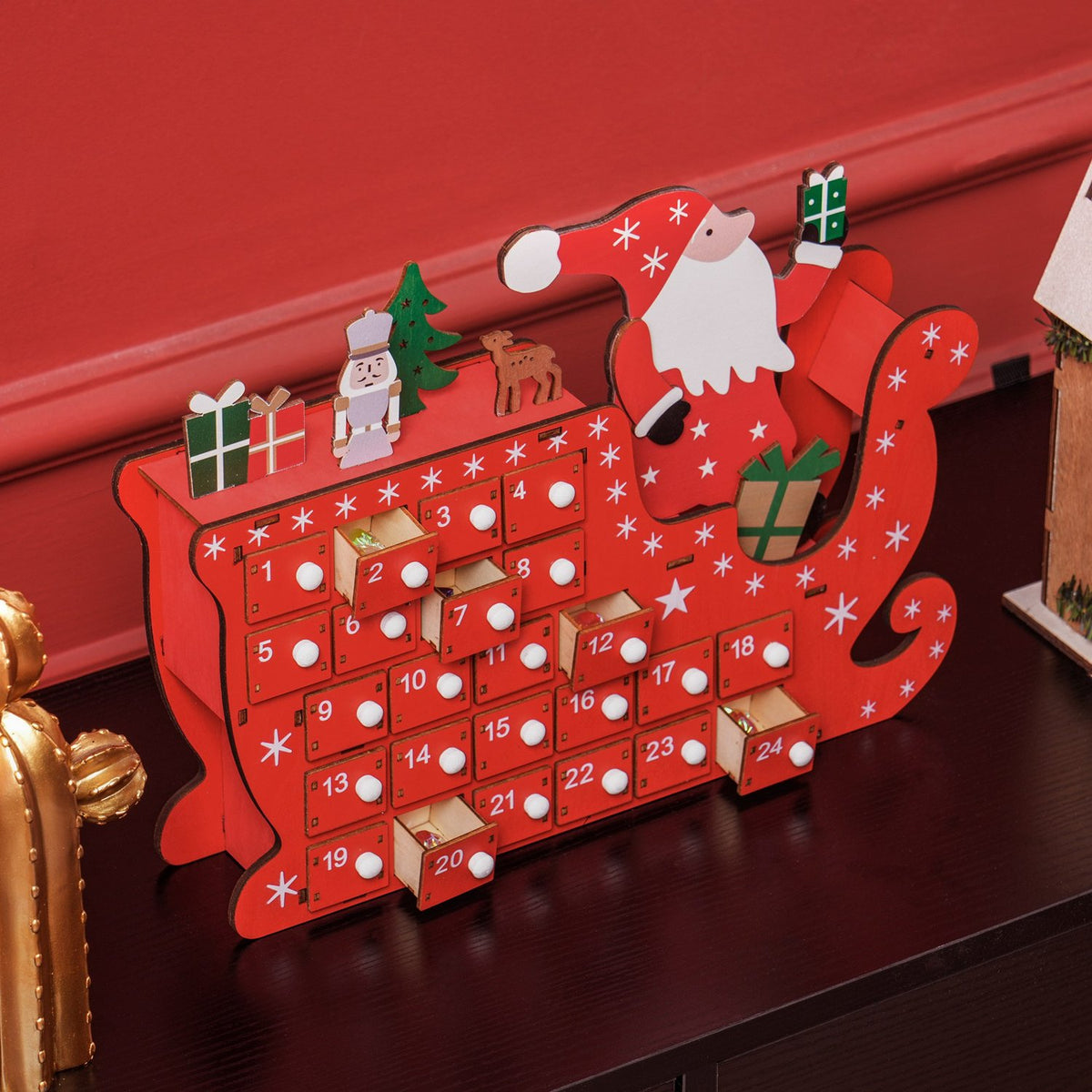Advent calendar for filling 24 drawer compartments Christmas calendar Advent calendar box Christmas decoration DIY MDF board red 22.5 x 8 x 36 cm