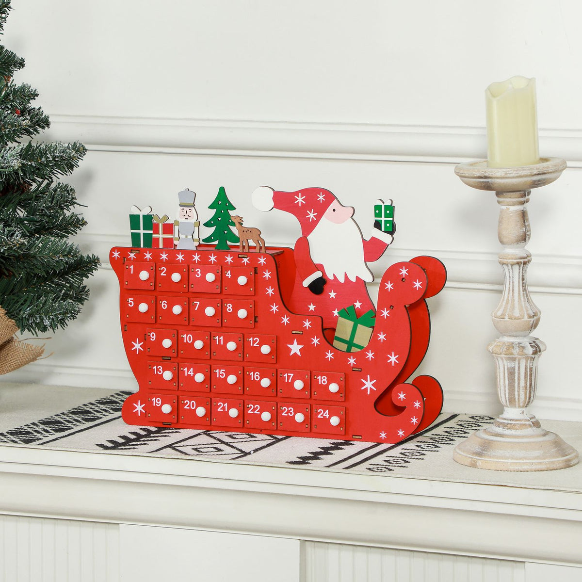 Advent calendar for filling 24 drawer compartments Christmas calendar Advent calendar box Christmas decoration DIY MDF board red 22.5 x 8 x 36 cm