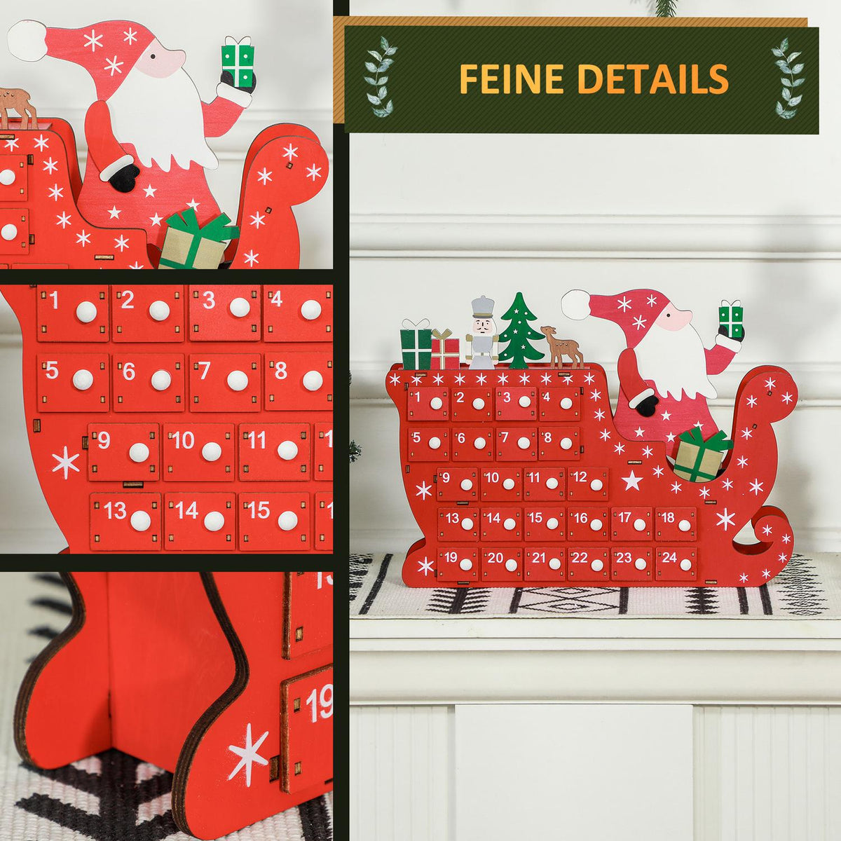 Advent calendar for filling 24 drawer compartments Christmas calendar Advent calendar box Christmas decoration DIY MDF board red 22.5 x 8 x 36 cm