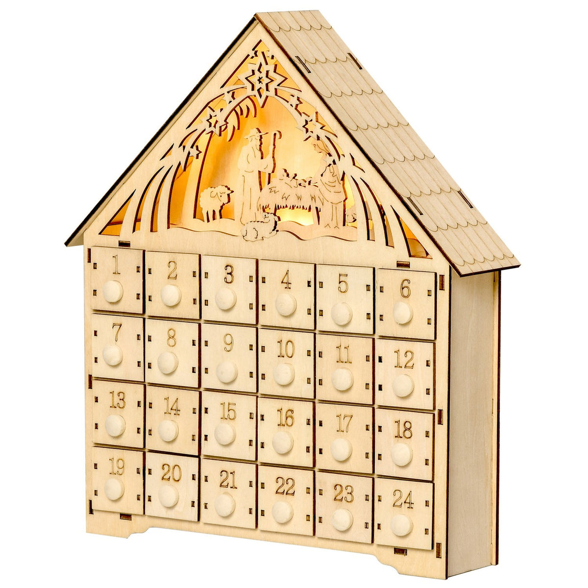 Advent calendar for filling 24 drawer compartments Christmas calendar with LED lights Advent calendar box Christmas decoration DIY MDF board natural wood 26.6 x 6 x 30 cm