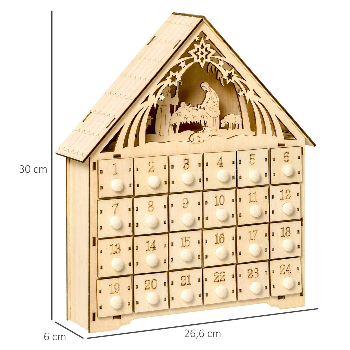 Advent calendar for filling 24 drawer compartments Christmas calendar with LED lights Advent calendar box Christmas decoration DIY MDF board natural wood 26.6 x 6 x 30 cm