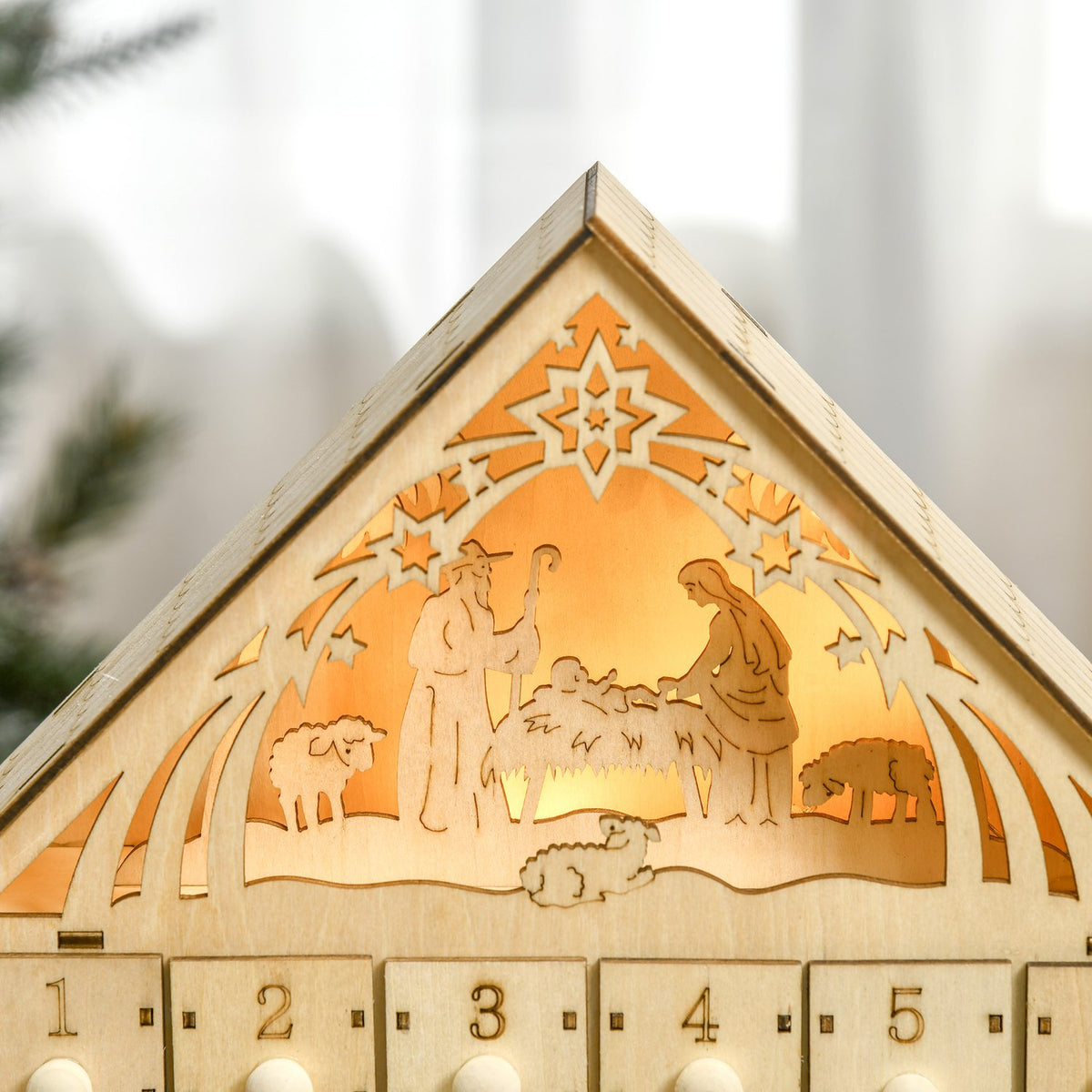 Advent calendar for filling 24 drawer compartments Christmas calendar with LED lights Advent calendar box Christmas decoration DIY MDF board natural wood 26.6 x 6 x 30 cm
