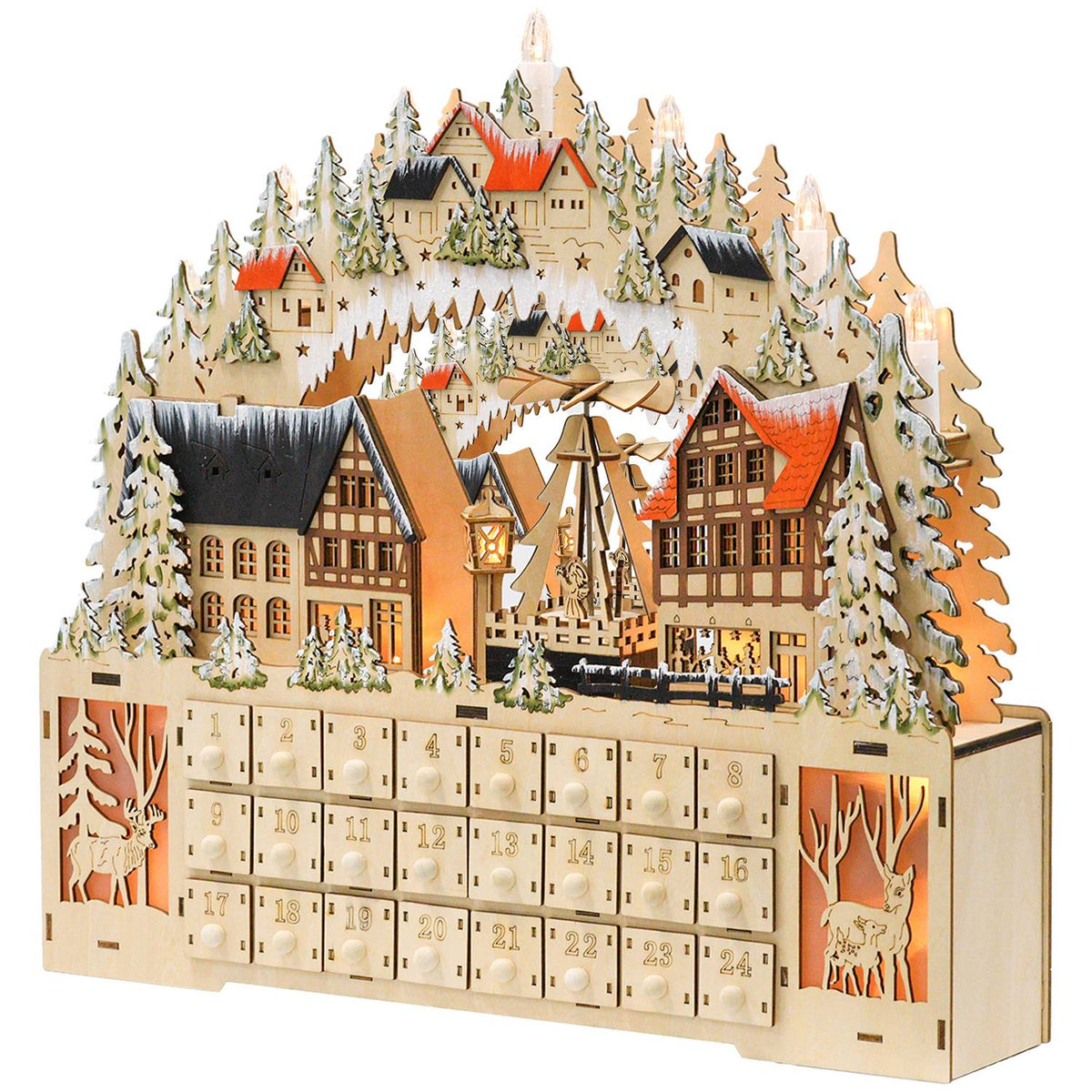 Advent calendar for filling 24 drawer compartments Christmas calendar with LED lights Advent calendar box Christmas decoration DIY MDF natural wood 45 x 9 x 42.5 cm