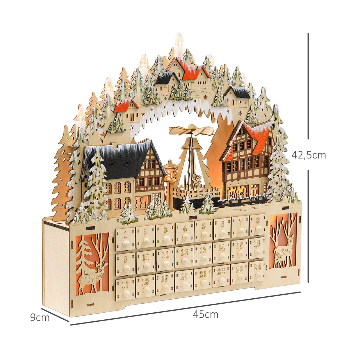 Advent calendar for filling 24 drawer compartments Christmas calendar with LED lights Advent calendar box Christmas decoration DIY MDF natural wood 45 x 9 x 42.5 cm