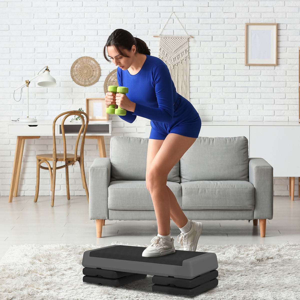 Aerobic Stepper, 10.5/15.5/20.5cm Height Adjustable Stepping Board, Non-Slip, for Home, Gym, Office, Plastic, Gray