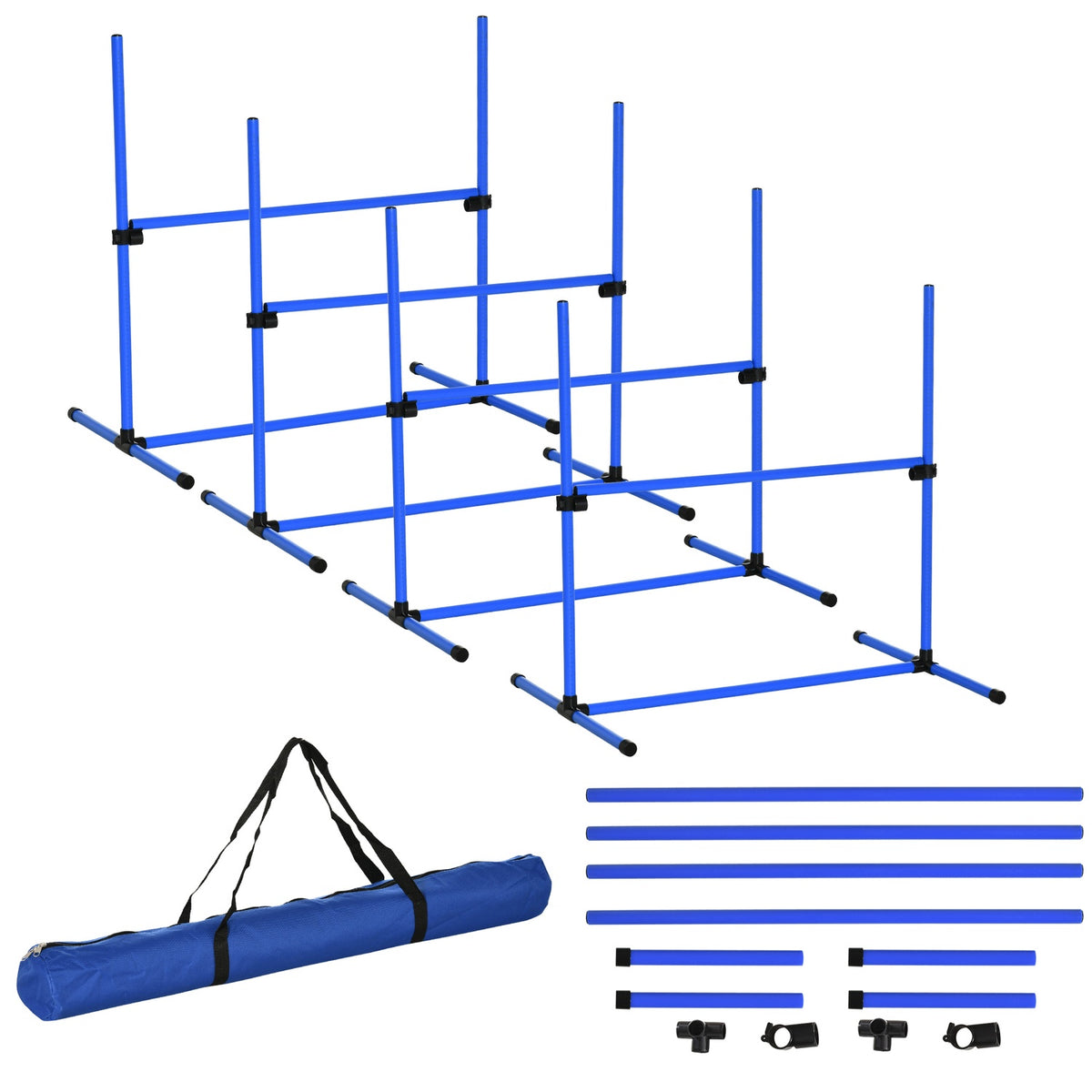 Agility Hurdle Set Slalom Bars Dog Training Set 4 X Hurdles, Plastic, Blue, 99X65X94Cm