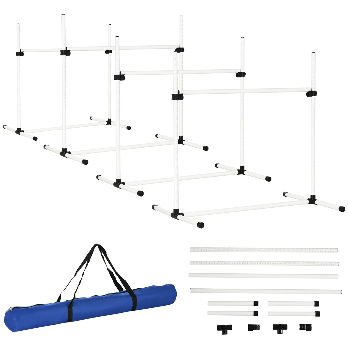 Agility Hurdle Set Slalom Bars Dog Training Set 4 X Hurdles, Plastic, White, 99X65X94Cm