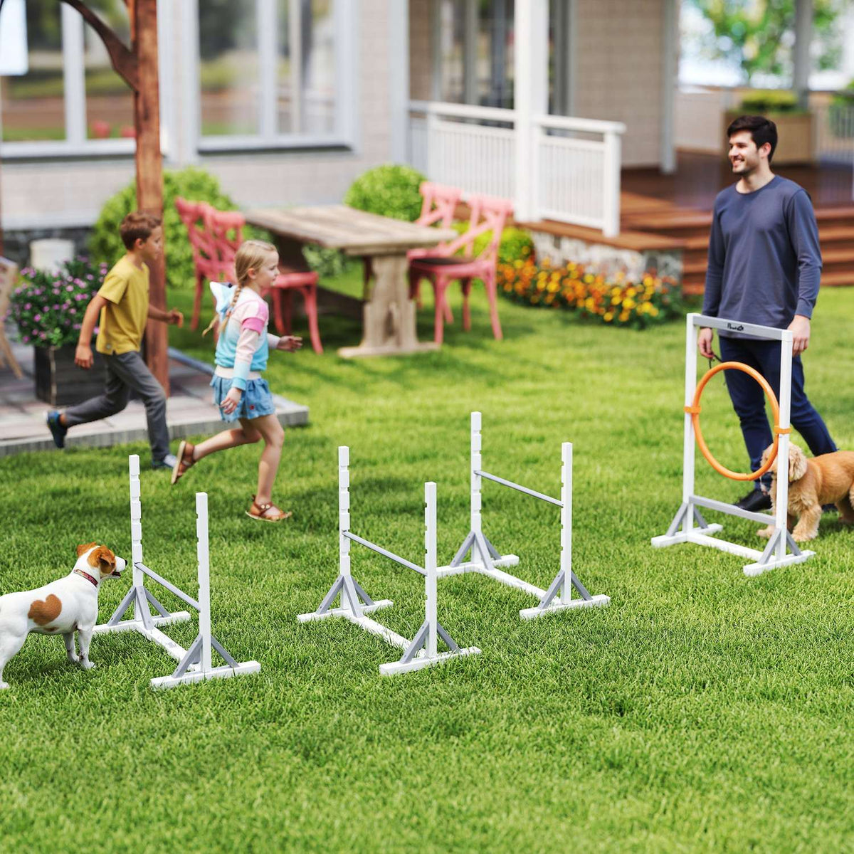 Agility Set Dogs 4-Piece Agility Equipment for Dog Training Hurdle Set with Height-Adjustable Hurdles Tires Training Accessories Coordination Training Agility Set for Games Training |