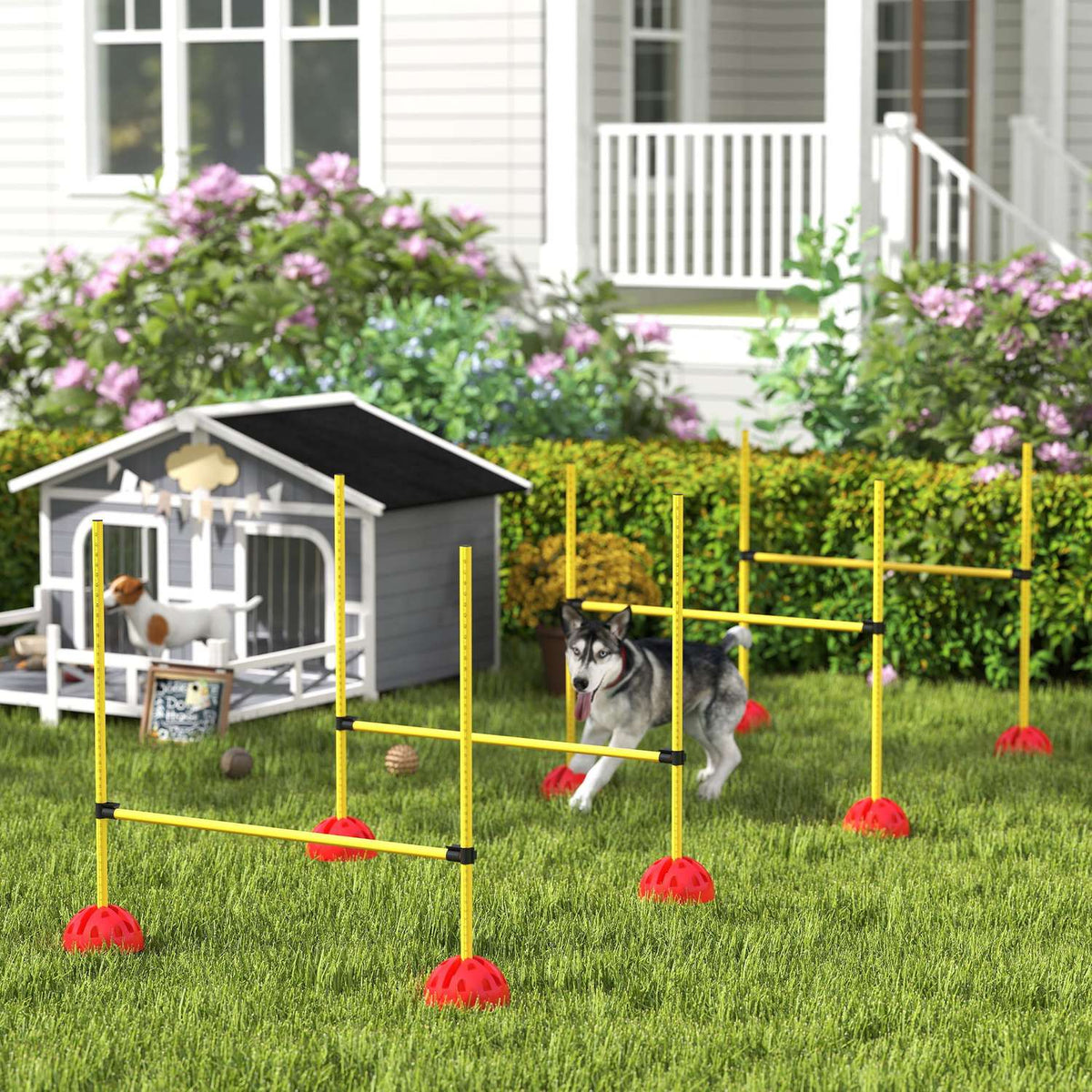 Agility Set Dogs 5-Piece Fillable Agility Equipment for Dog Training Hurdle Set with Height-Adjustable Hurdles Carry Bag Training Accessories Coordination Training for Games Training