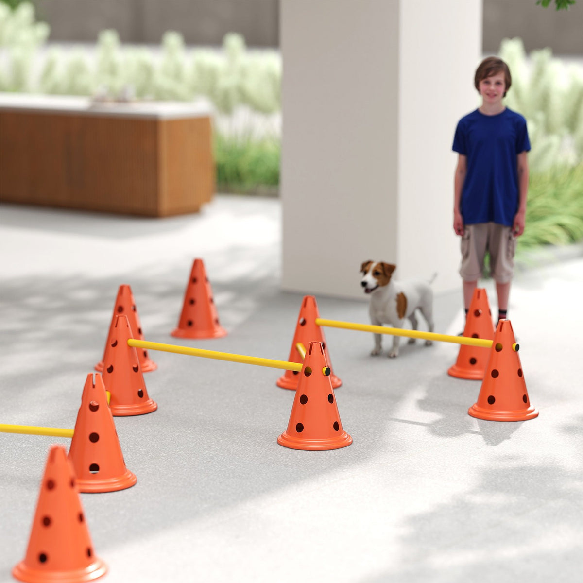Agility Set Dogs 6-Piece Agility Equipment for Dog Training Hurdle Set with 12 Cones 6 Height-Adjustable Hurdles Carry Bag Training Accessories Coordination Training for Games Training