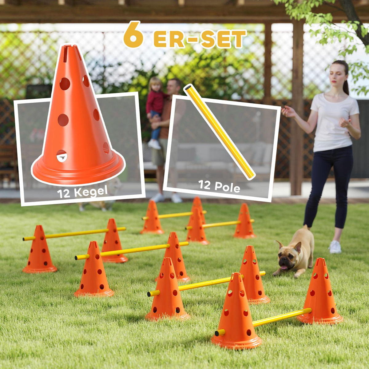 Agility Set Dogs 6-Piece Agility Equipment for Dog Training Hurdle Set with 12 Cones 6 Height-Adjustable Hurdles Carry Bag Training Accessories Coordination Training for Games Training