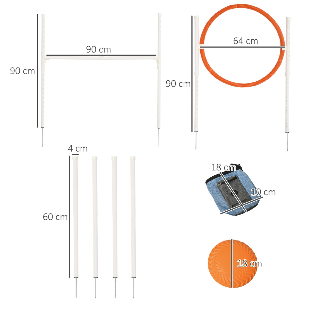 Agility Set Dogs, Set Of 5 Dog Training With Height-Adjustable Agility Hurdle, Food Bag, Jump Ring, Slalom Poles, Hurdle Set
