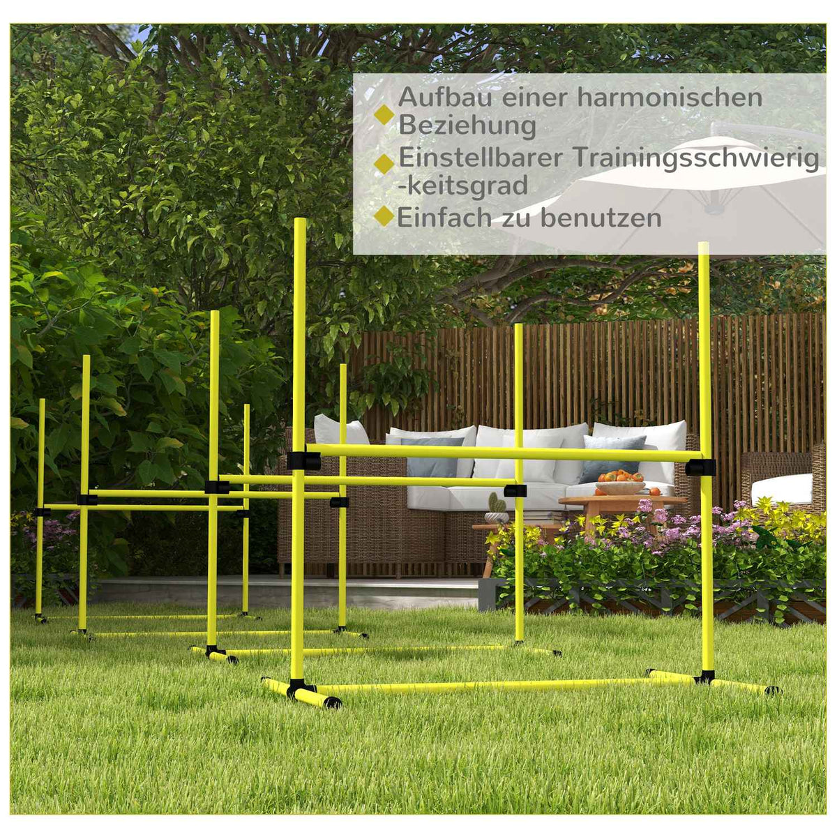Agility hurdle set slalom poles dog training set 4 x hurdles, plastic, yellow, 99x65x94cm