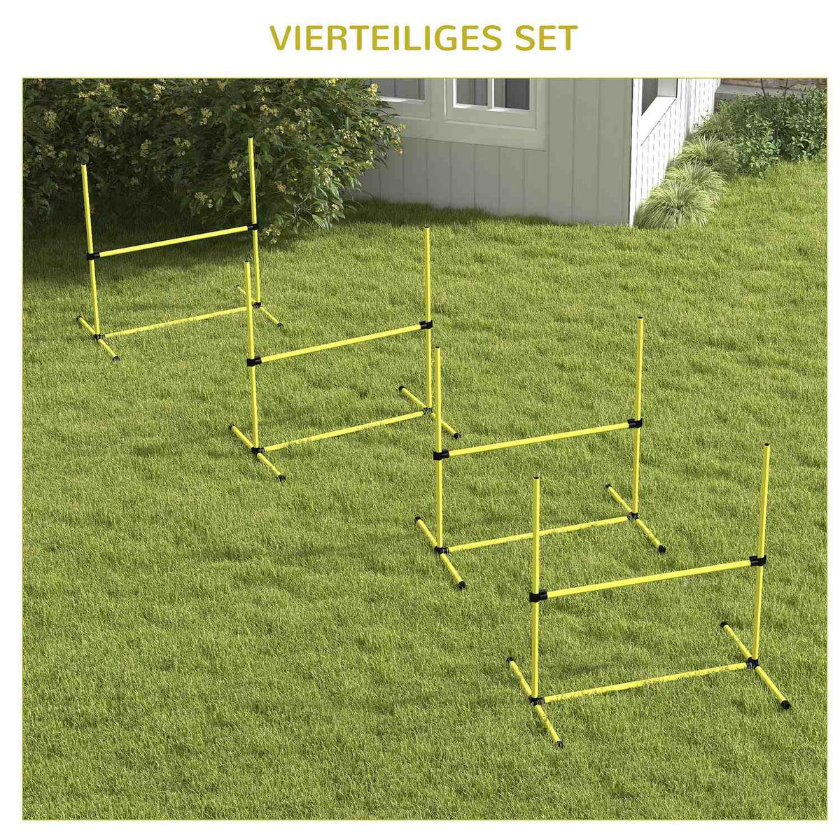 Agility hurdle set slalom poles dog training set 4 x hurdles, plastic, yellow, 99x65x94cm