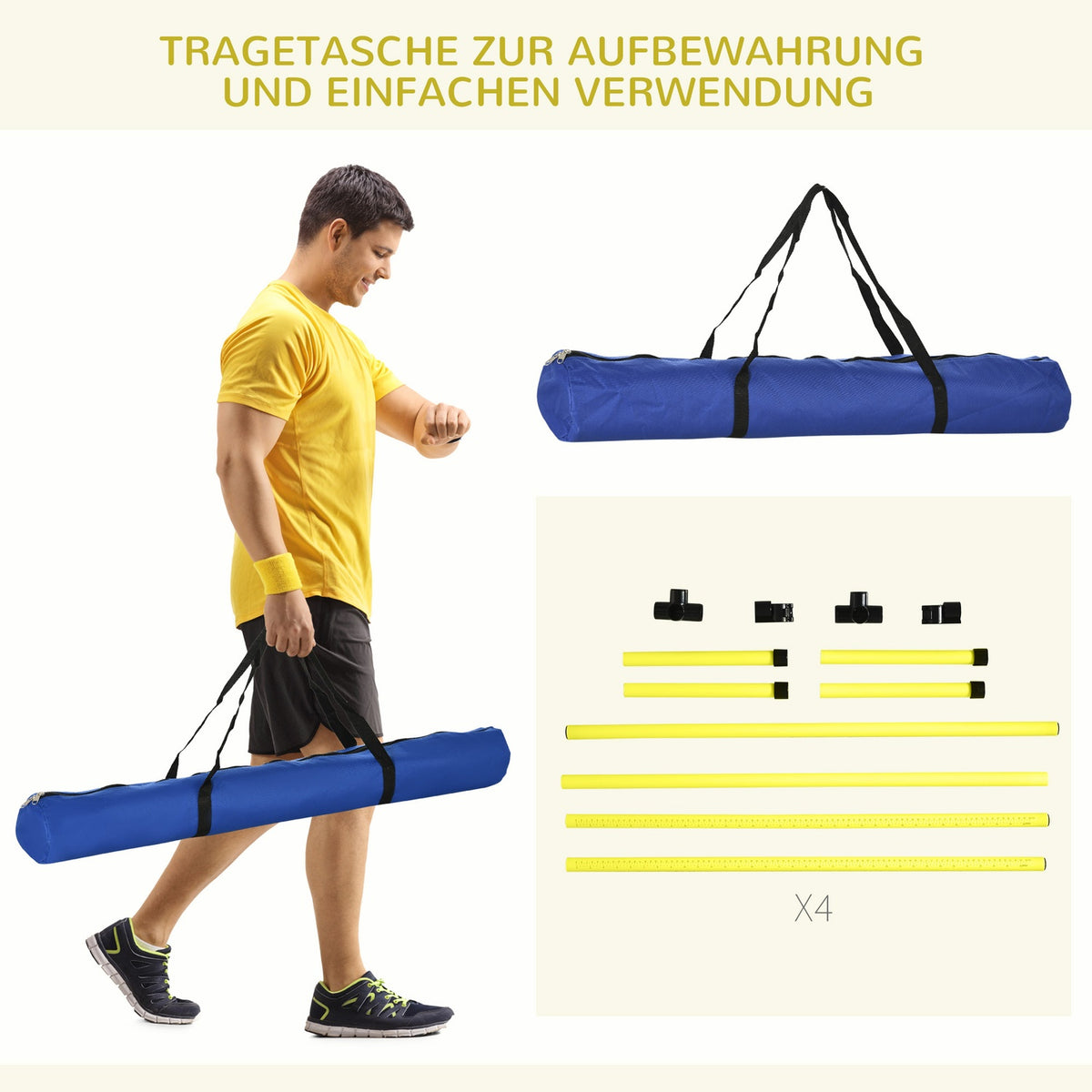 Agility hurdle set slalom poles dog training set 4 x hurdles, plastic, yellow, 99x65x94cm