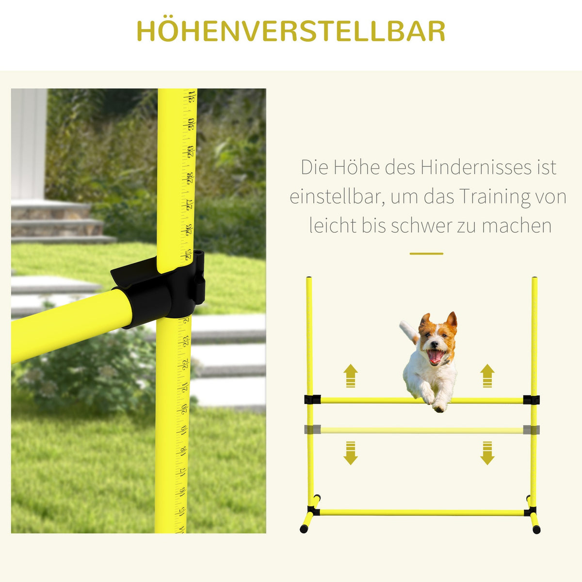 Agility hurdle set slalom poles dog training set 4 x hurdles, plastic, yellow, 99x65x94cm