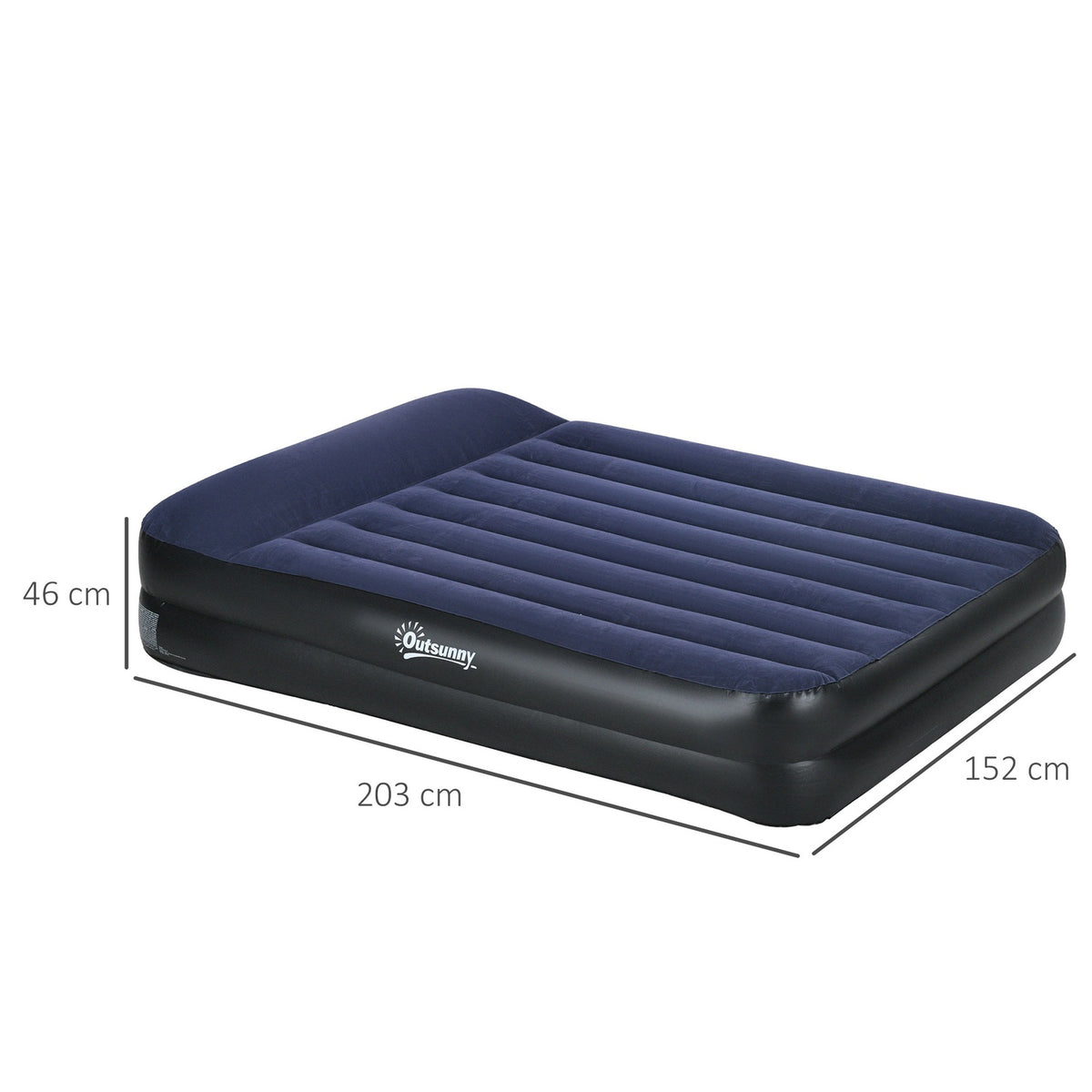 Air Bed Double Air Mattress For 2 People With Electric Pump & Pillow, Dark Blue, 203X152X46Cm