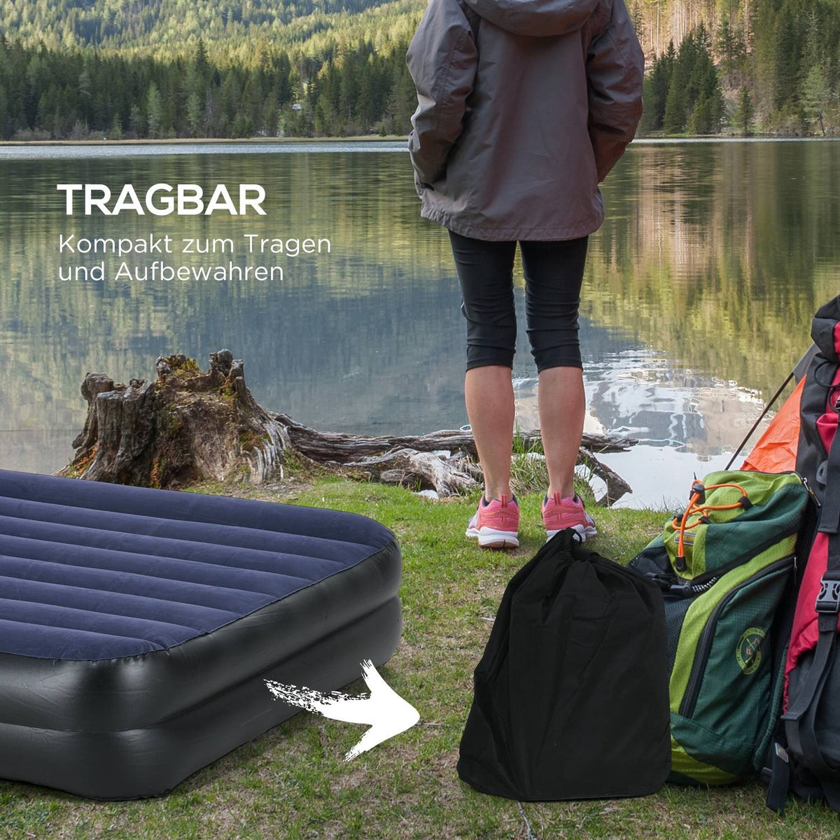 Air Bed Double Air Mattress For 2 People With Electric Pump & Pillow, Dark Blue, 203X152X46Cm