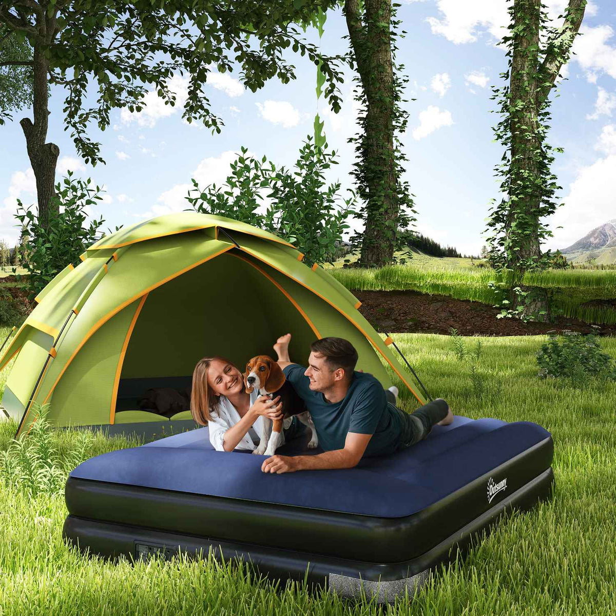 Air Bed Double Air Mattress For 2 People With Electric Pump & Pillow, Dark Blue, 203X152X46Cm