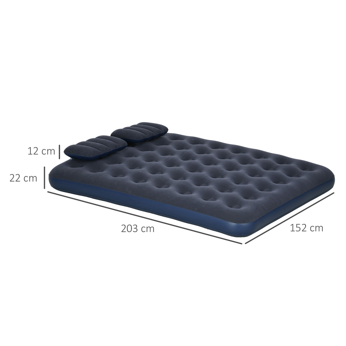 Air Bed Double Air Mattress With Hand Pump & Pillow, Blue, 203X152X22Cm