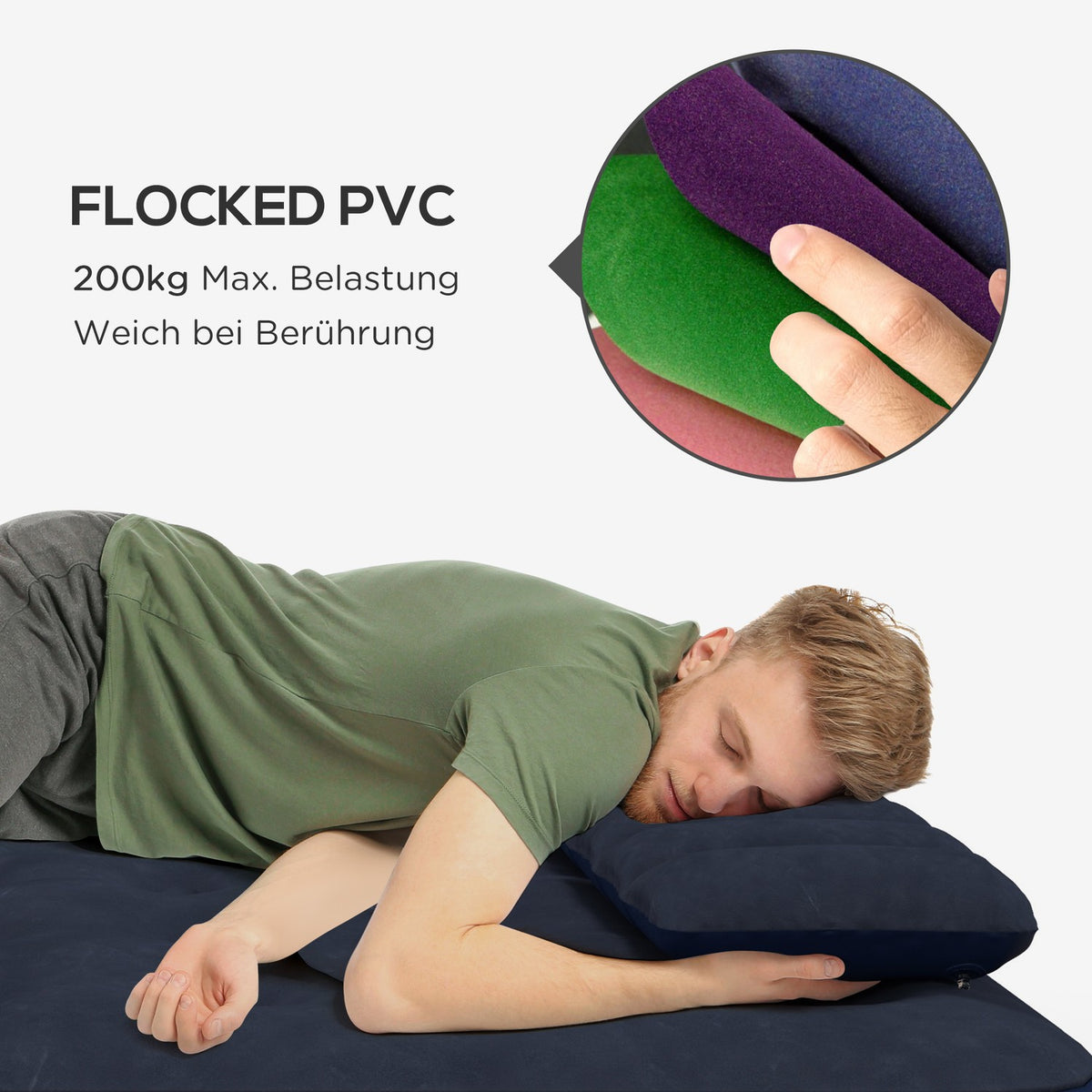 Air Bed Double Air Mattress With Hand Pump & Pillow, Blue, 203X152X22Cm