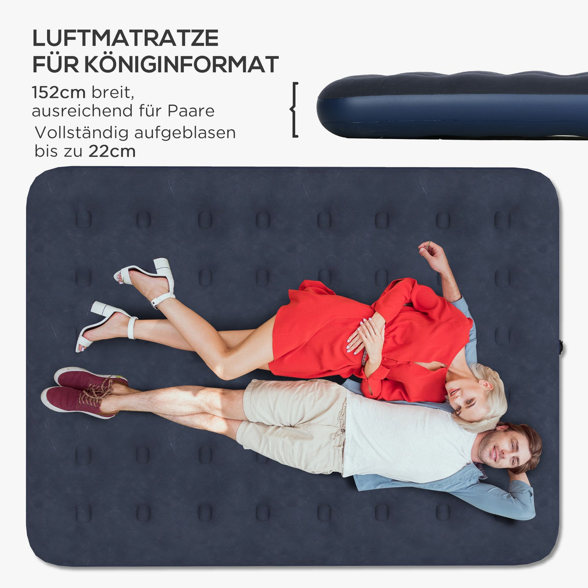 Air Bed Folding Double Camping Bed, Dark Blue, 203X152X22Cm