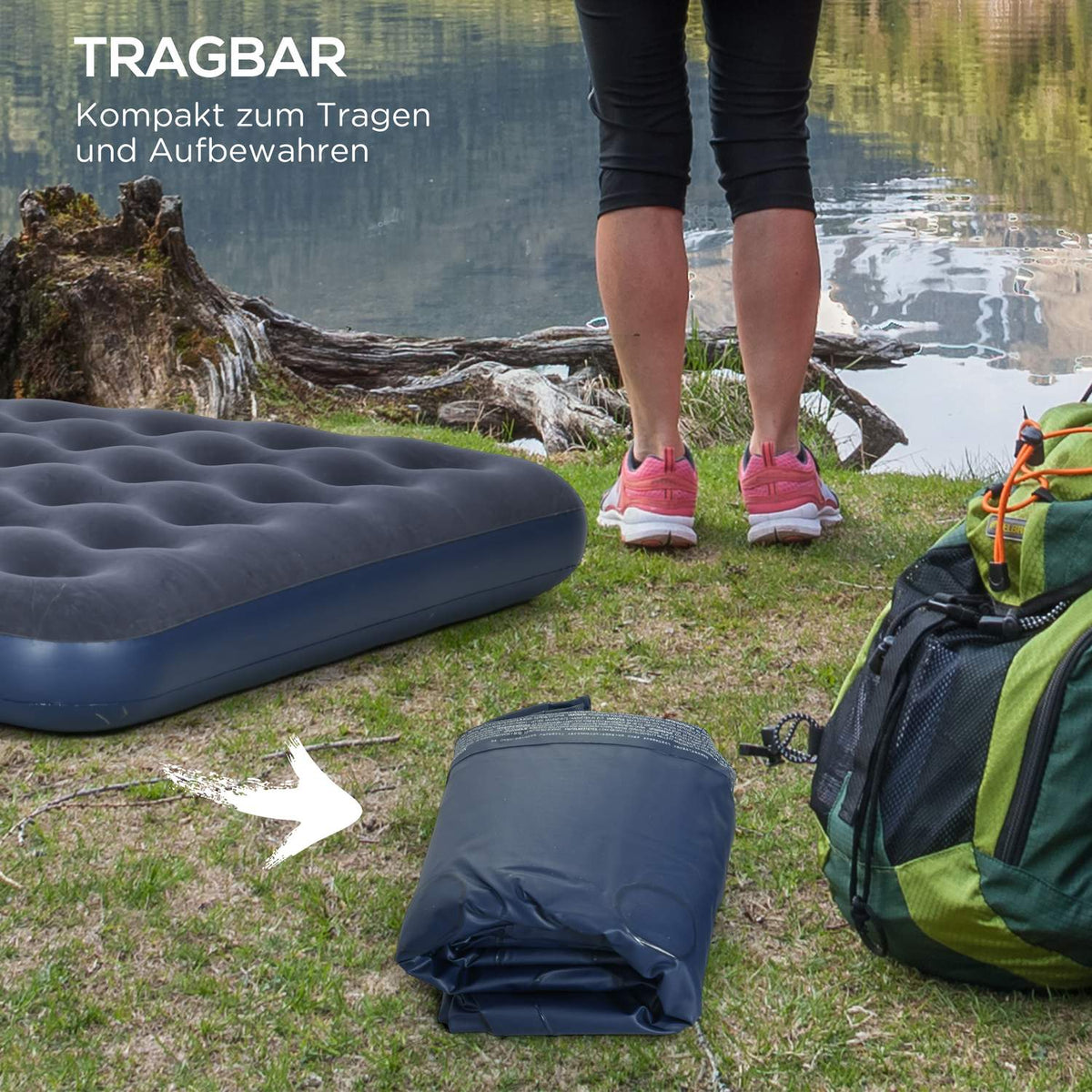Air Bed Folding Double Camping Bed, Dark Blue, 203X152X22Cm
