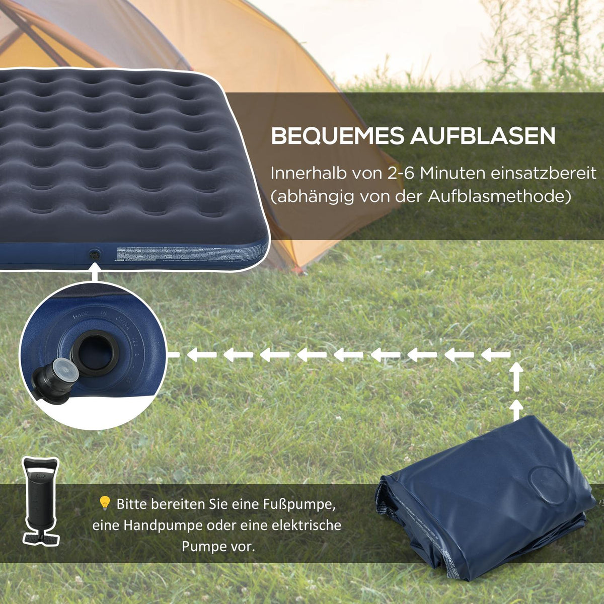 Air Bed Folding Double Camping Bed, Dark Blue, 203X152X22Cm