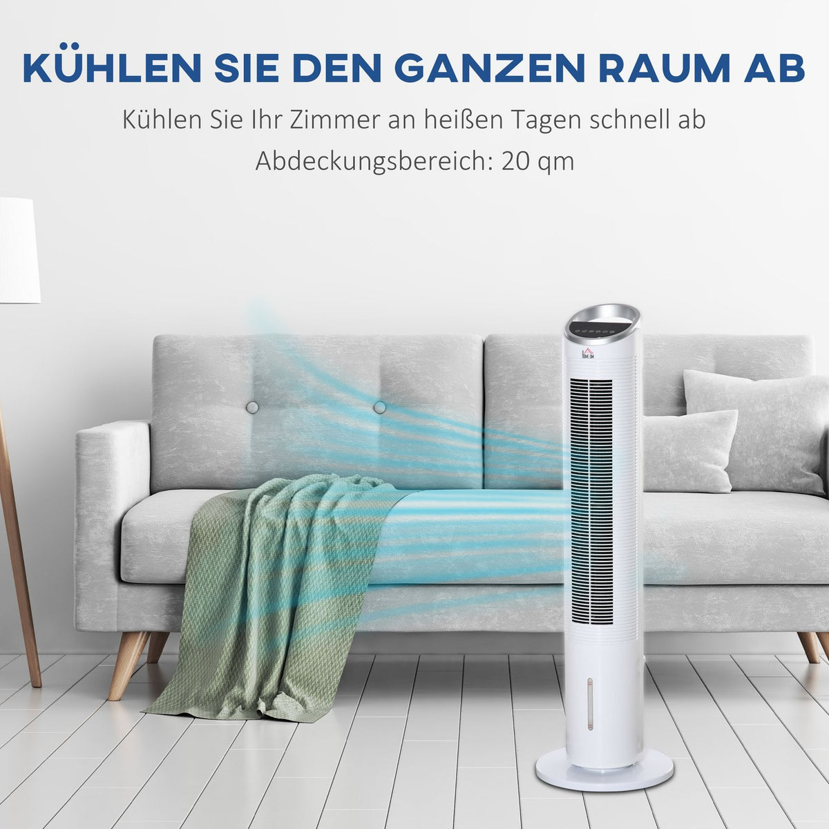 Air Cooler Tower Fan With Water Cooling, Remote Control, Air Humidification, 8H Timer, 20㎡, 60W, Ø30X100.8H Cm