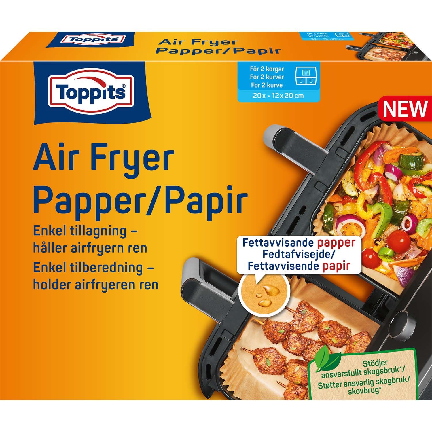 Air Fryer Paper Liners, 12x20cm, Dual Basket, 7 Pack