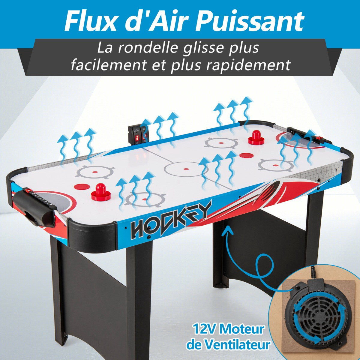 Air Hockey Table 48 Inch, LED Scoreboard, 12V Fan