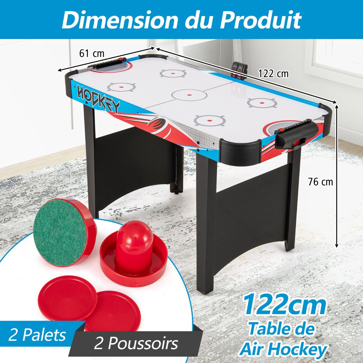Air Hockey Table 48 Inch, LED Scoreboard, 12V Fan