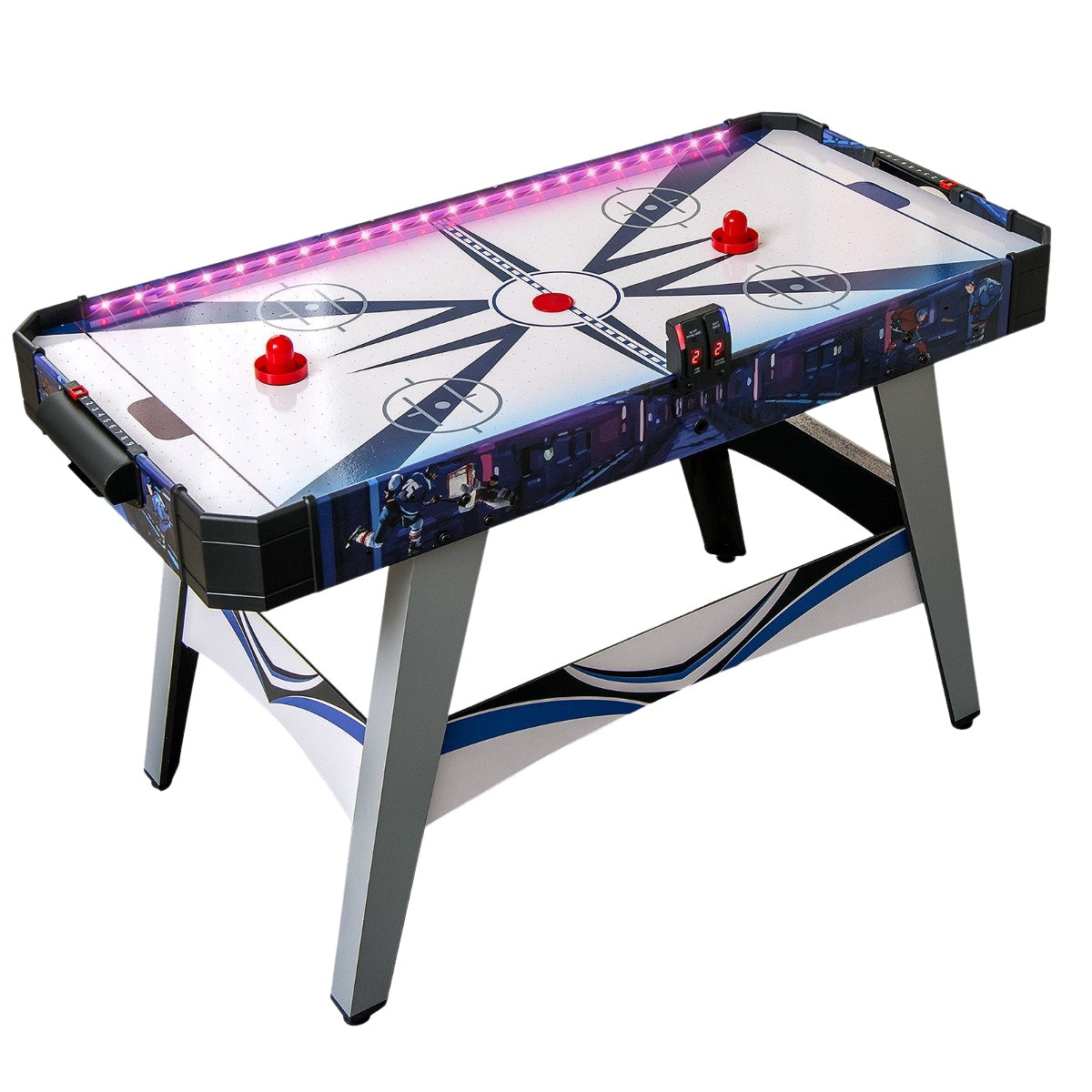 Air Hockey Table With 12V Fan, LED Scorer, White