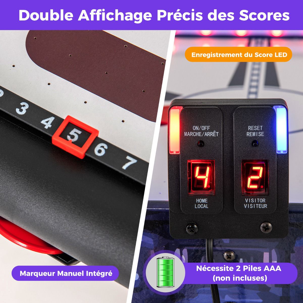 Air Hockey Table With 12V Fan, LED Scorer, White