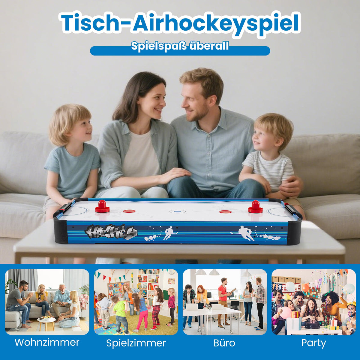 Air Hockey Table with 12V Motor, 2 Pucks & Pushers