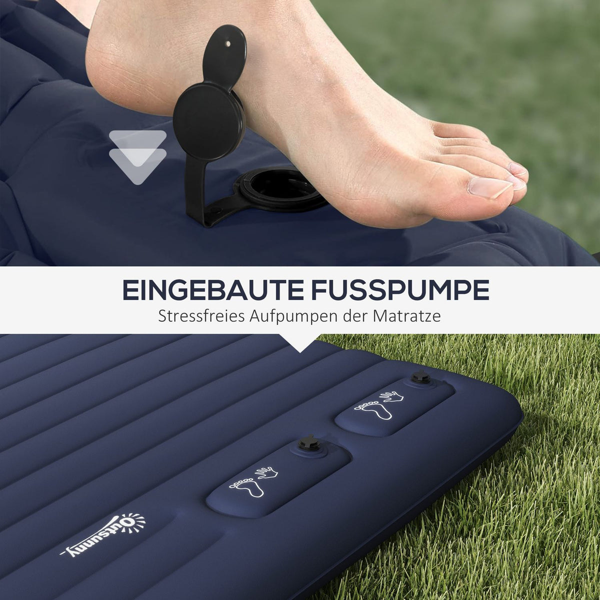 Air Mattress, Air Bed, Foldable Camping Bed For 2 People With Foot Pump, Carry Bag, For Camping, Travel, Polyester, Blue, 195 X 140 X 10 Cm