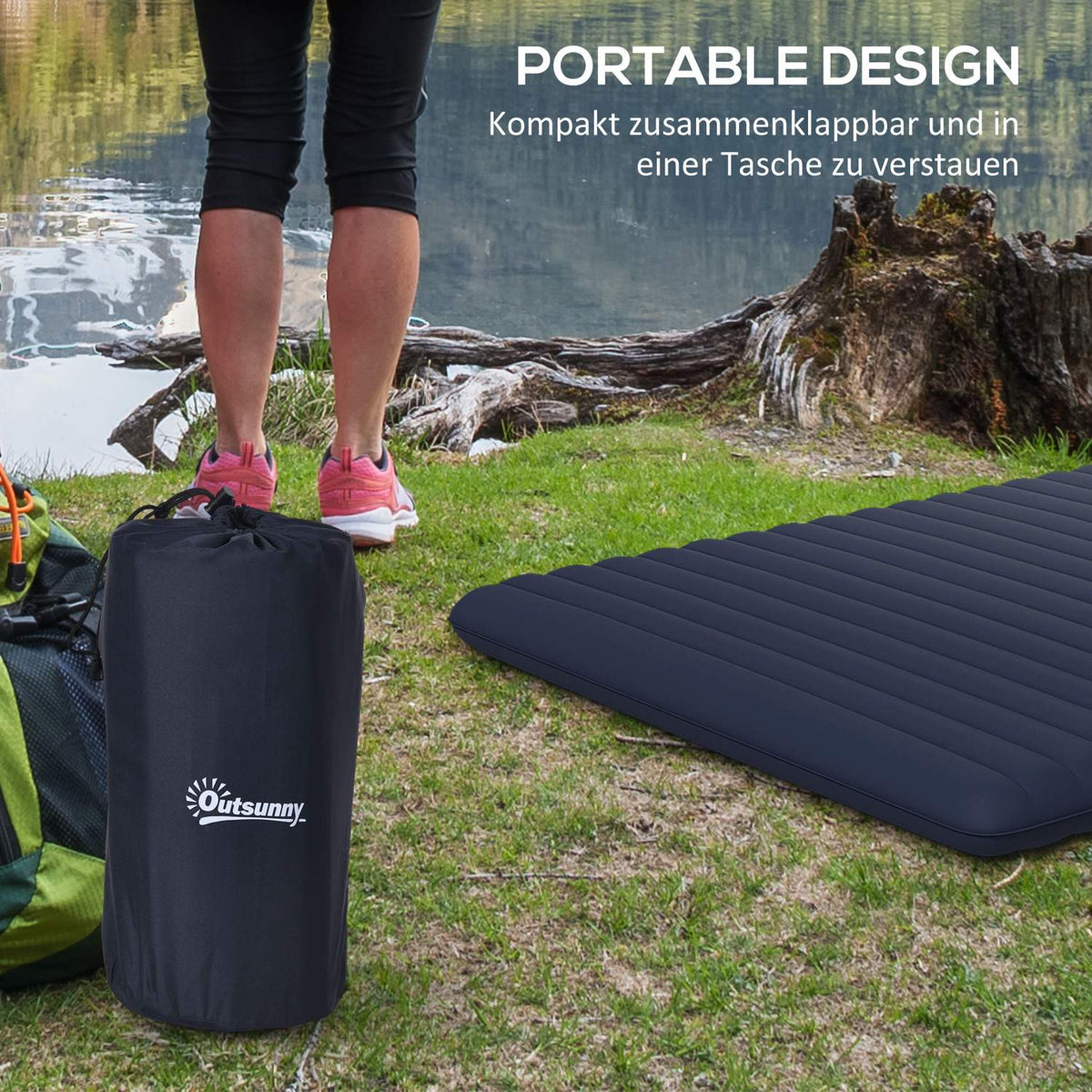Air Mattress, Air Bed, Foldable Camping Bed For 2 People With Foot Pump, Carry Bag, For Camping, Travel, Polyester, Blue, 195 X 140 X 10 Cm