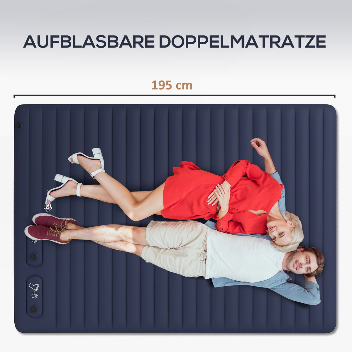 Air Mattress, Air Bed, Foldable Camping Bed For 2 People With Foot Pump, Carry Bag, For Camping, Travel, Polyester, Blue, 195 X 140 X 10 Cm