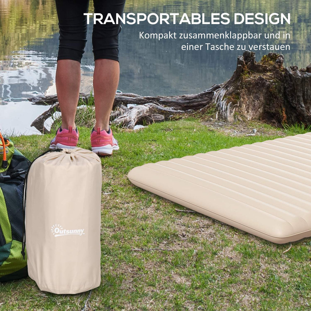 Air Mattress, Air Bed, Foldable Camping Bed For 2 People With Foot Pump, Carry Bag, For Camping, Travel, Polyester, White, 195 X 140 X 10 Cm