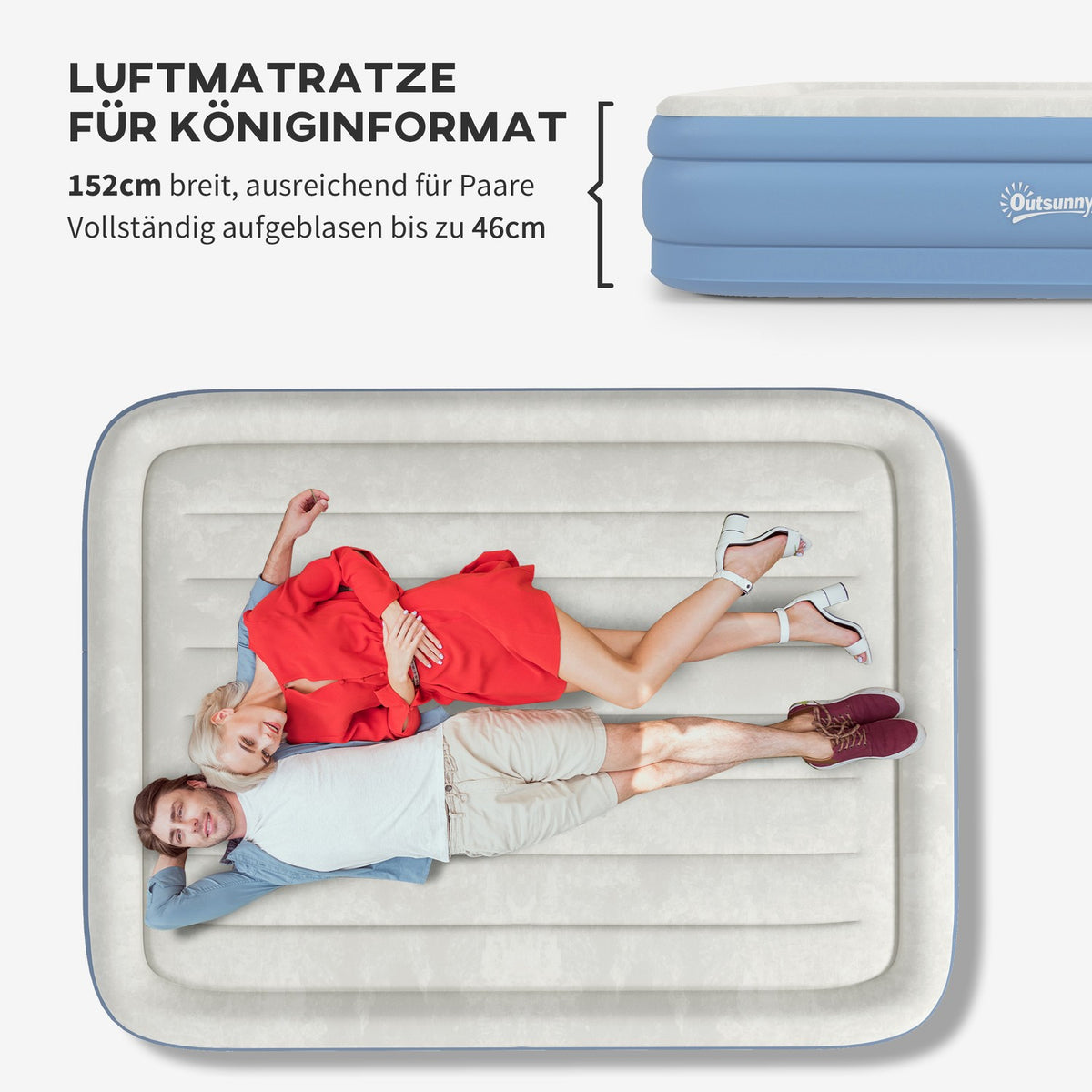Air Mattress Double Camping Bed For 2 With Pillow & Electric Pump, Light Blue, 203X152X46Cm