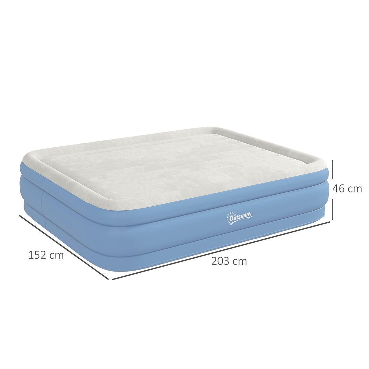 Air Mattress Double Camping Bed For 2 With Pillow & Electric Pump, Light Blue, 203X152X46Cm