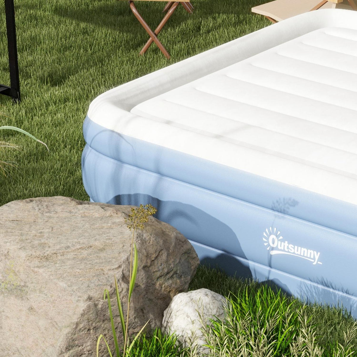 Air Mattress Double Camping Bed For 2 With Pillow & Electric Pump, Light Blue, 203X152X46Cm