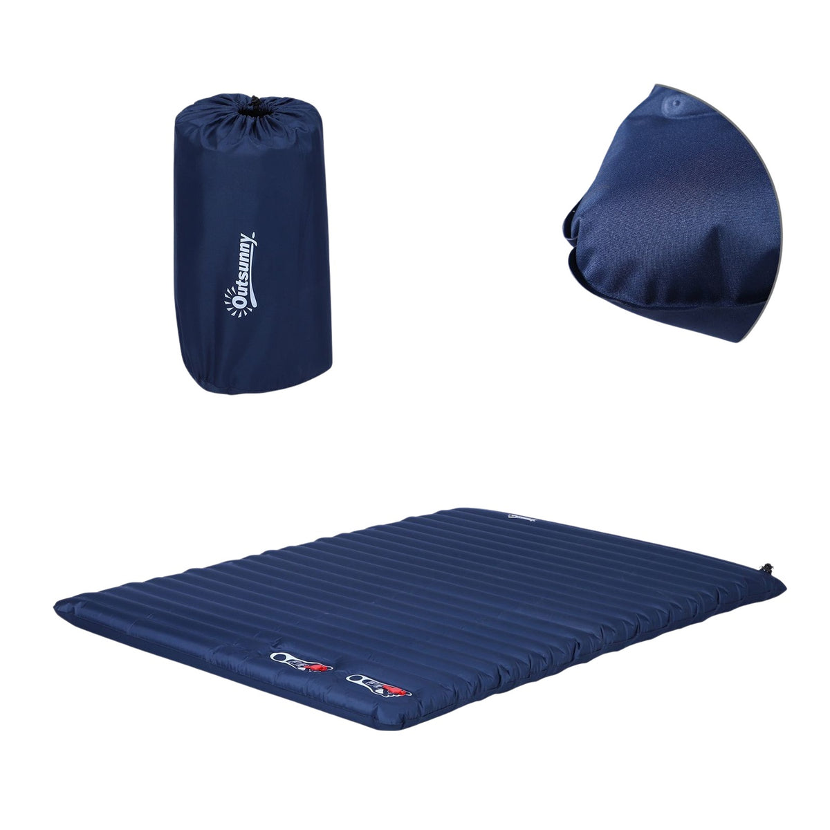 Air Mattress Inflatable Air Bed, Camping Mattress, Sleeping Mat, Pvc & Polyester Pongee, Navy Blue, 195X138X10Cm