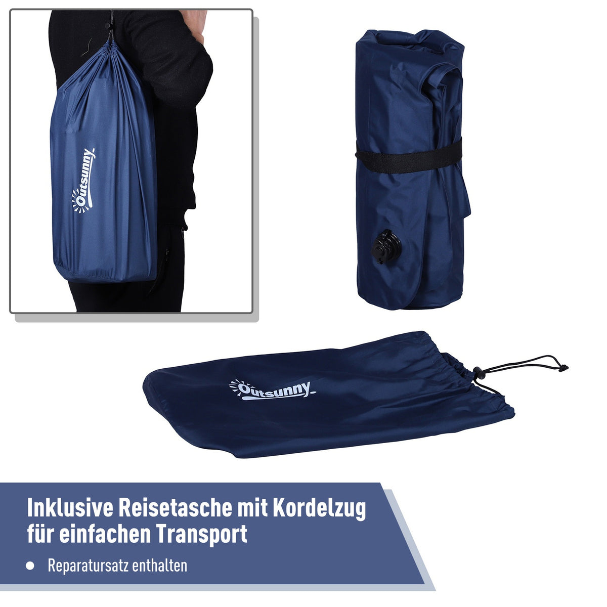 Air Mattress Inflatable Air Bed, Camping Mattress, Sleeping Mat, Pvc & Polyester Pongee, Navy Blue, 195X138X10Cm