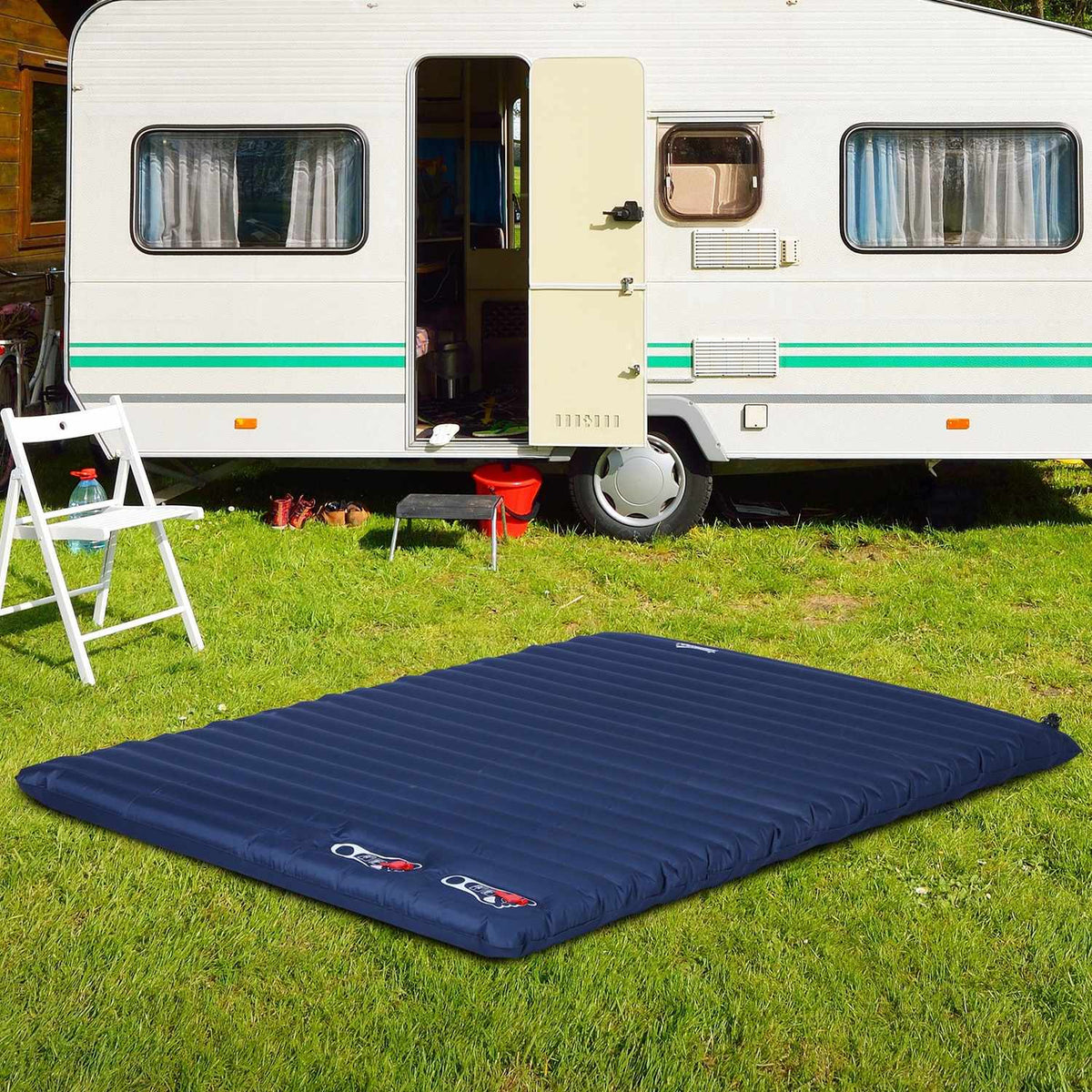 Air Mattress Inflatable Air Bed, Camping Mattress, Sleeping Mat, Pvc & Polyester Pongee, Navy Blue, 195X138X10Cm