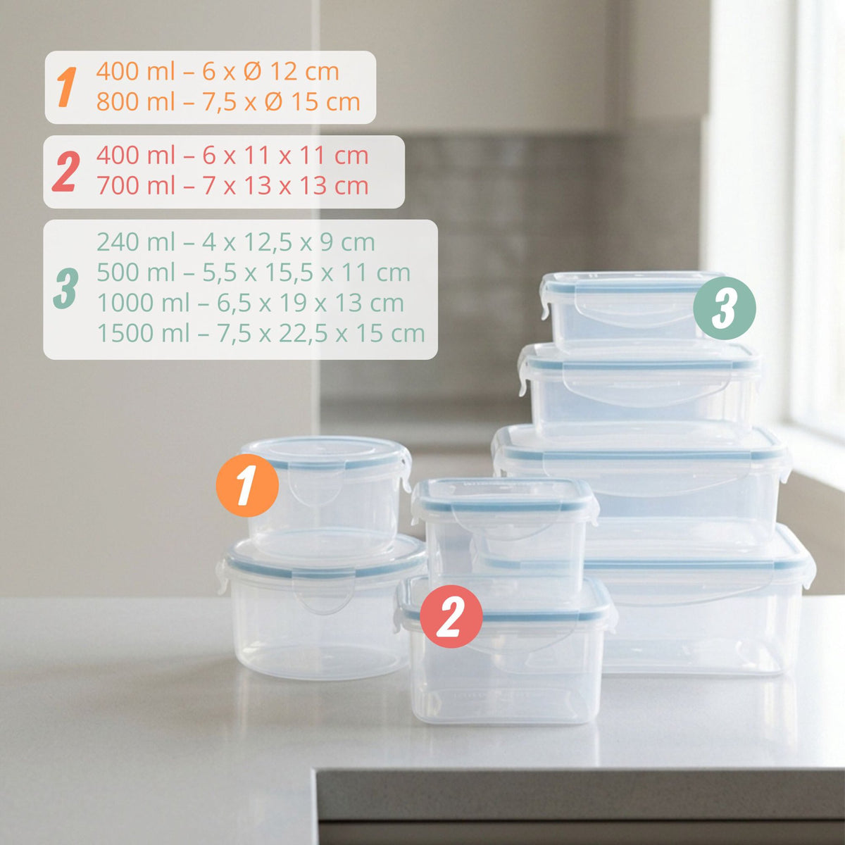 Airtight Food Storage Containers Set, 8 Sizes