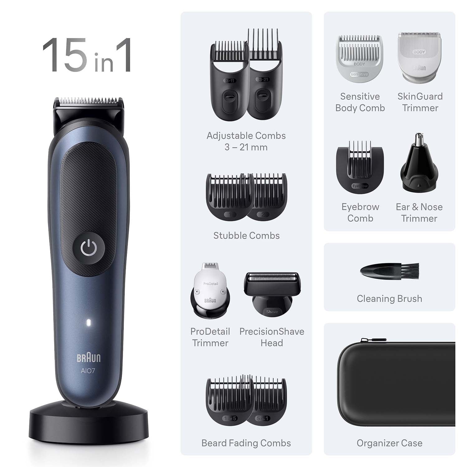 All-in-One Grooming Kit, 15-in-1, Black/Deep Blue