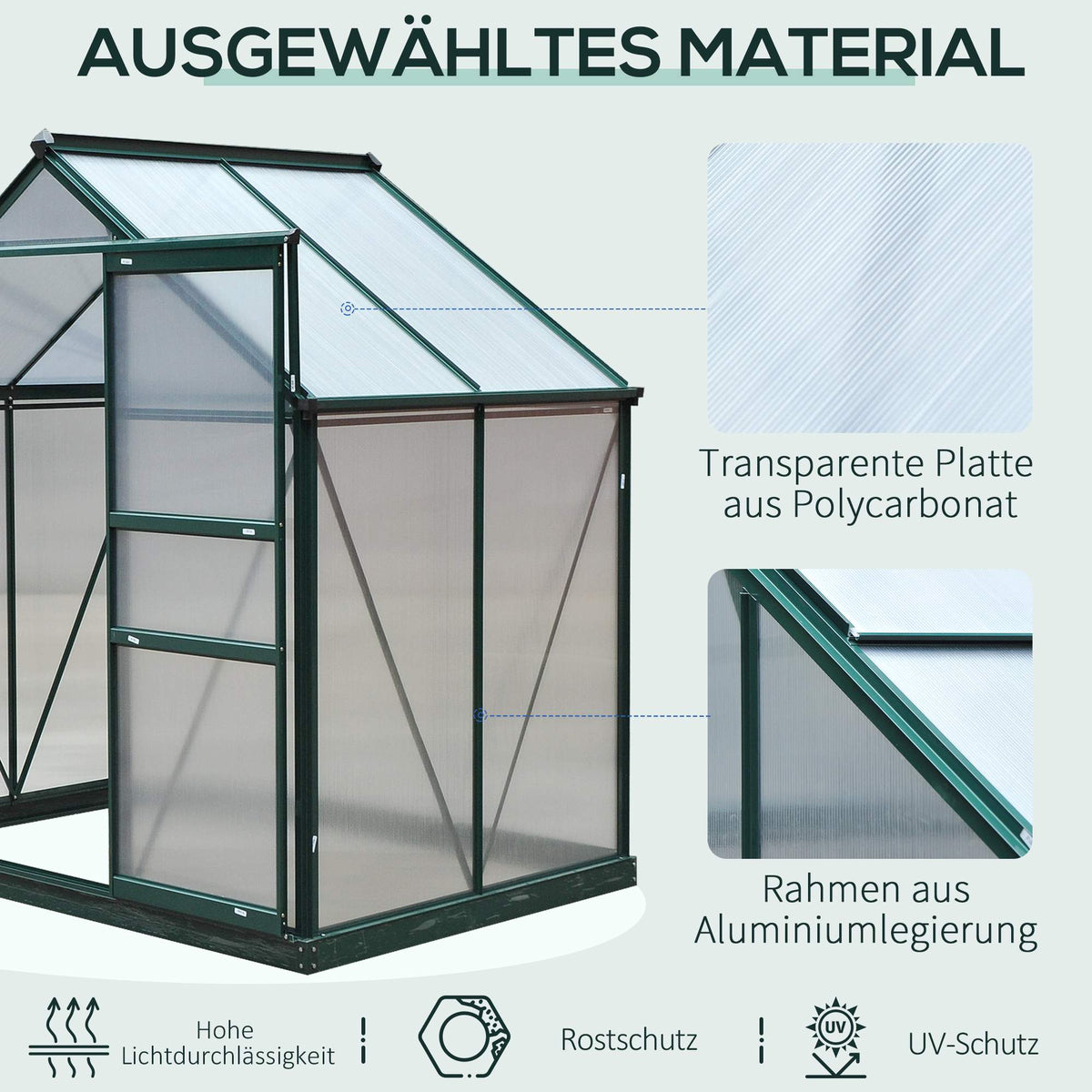 Aluminium Greenhouse with Roof Vent, 190 x 132 x 201 cm