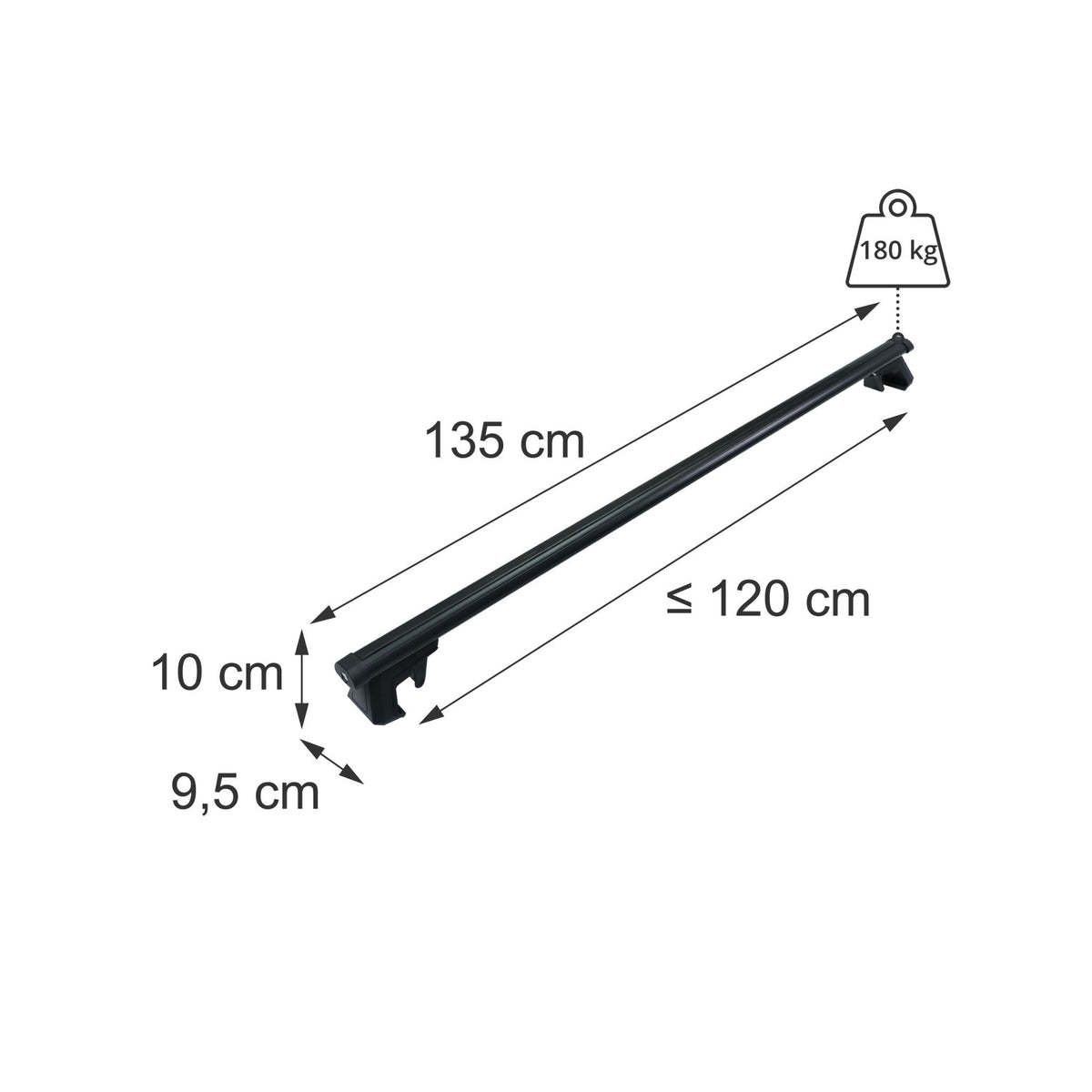 Aluminium Roof Bars, Black, 135 cm – Universal Fit